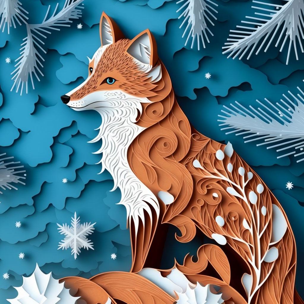 狐狸的剪纸艺术-MJ创意设计_Midjourney专区_AI绘画365资源网