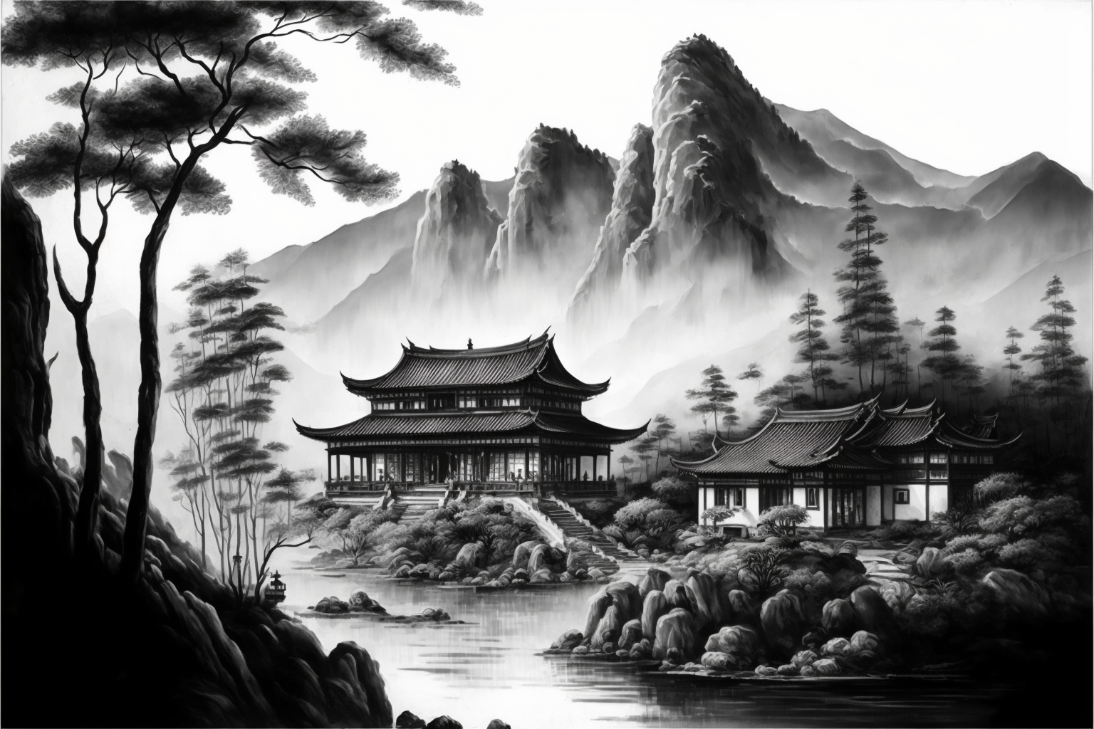 中国水墨画中国画_Midjourney_风景_AI绘画365资源网